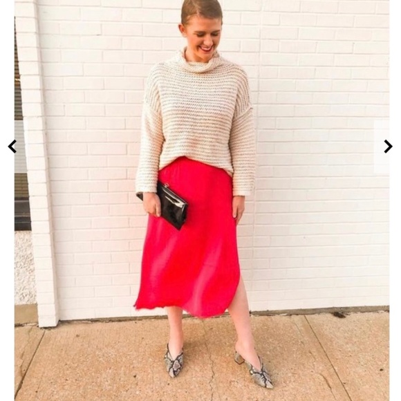 NWT Aerie neon coral midi length sleeveless slip dress with side slits size S - Picture 8 of 14